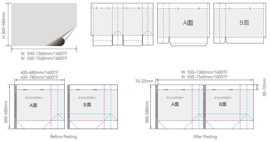 Double Sheets Pasting  Paper Bag Machine With Auto Bottom Cardboard Production Line A+B