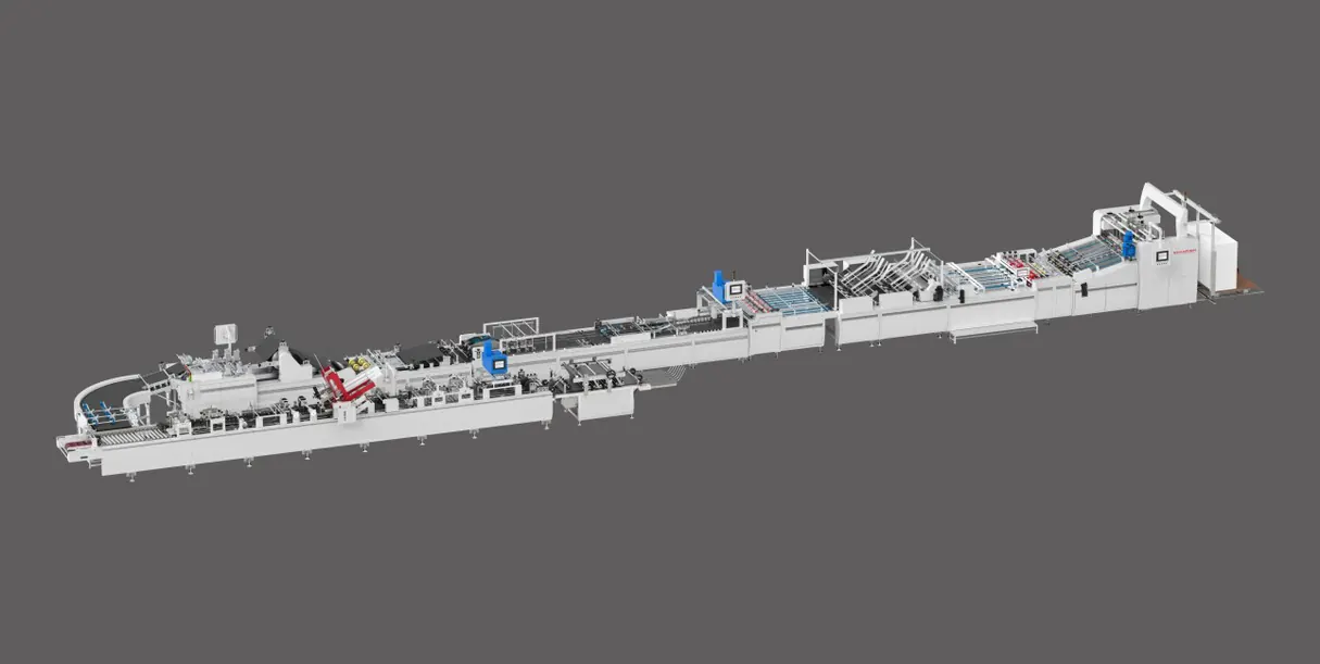 Fully Automatic Luxury Paper Bag Production Line With Two Sheets / Single Sheet Feeding Four Top Cards Pasting One Bottom Card Placing