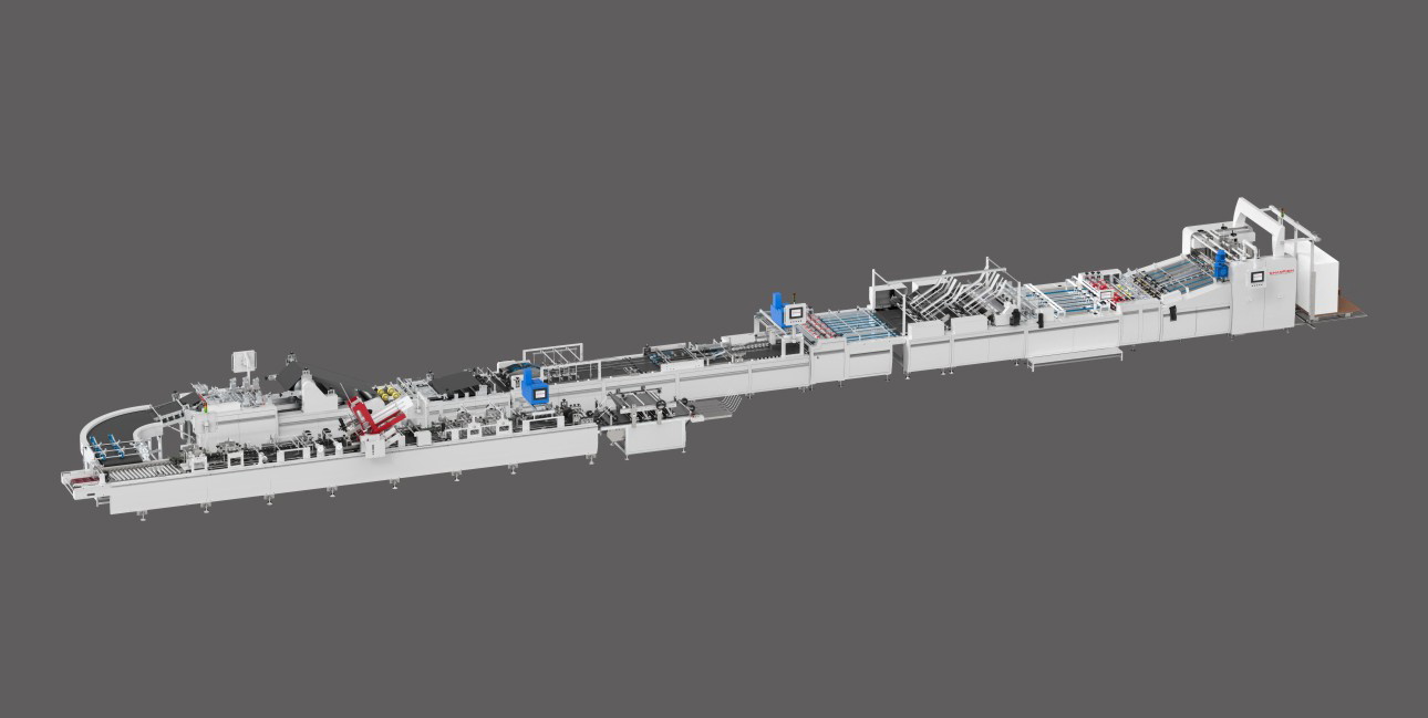 Fully Automatic Luxury Paper Bag Production Line With Two Sheets / Single Sheet Feeding Four Top Cards Pasting One Bottom Card Placing