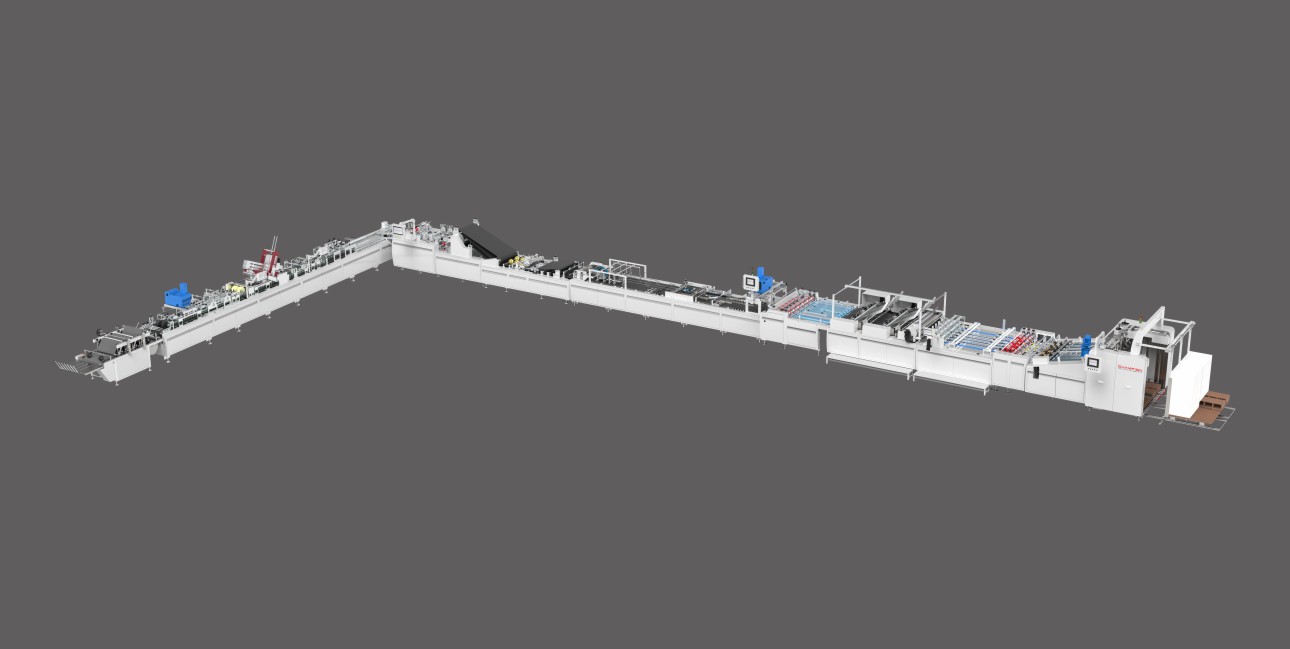 Fully Automatic Luxury Paper Bag Production Line With Two Sheets /Single Sheet Feeding Four Top Cards Pasting One Bottom Card Placing