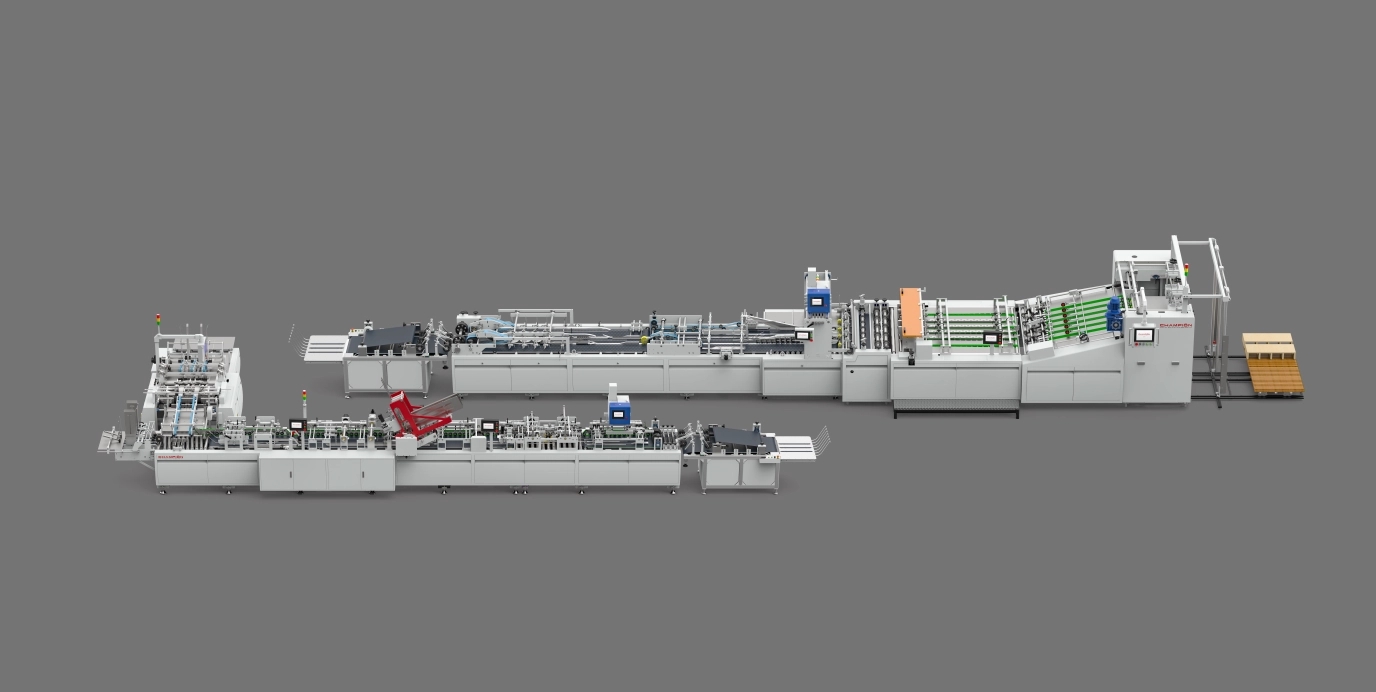 Double Sheets Pasting  Paper Bag Machine With Auto Bottom Cardboard Production Line A+B